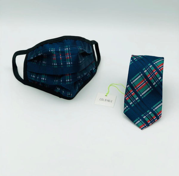 Face Mask & Tie Set S142-2 Navy/Green