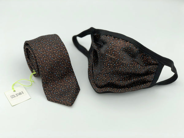 Face Mask & Tie Set S148-5, Brown Dot