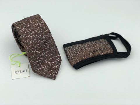 Face Mask & Tie Set S148-8, Brown Dot