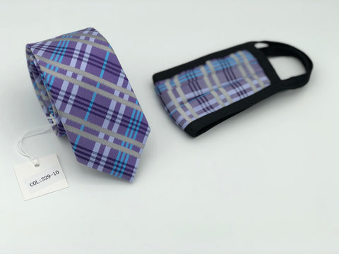 Face Mask & Tie Set S29-10, Purple Plaid