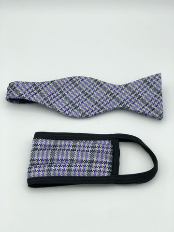 Self Bow Tie & Face Mask Set, Lavender Plaid