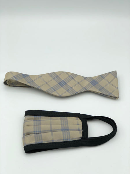 Self Bow Tie & Face Mask Set, Taupe Plaid BT106-6